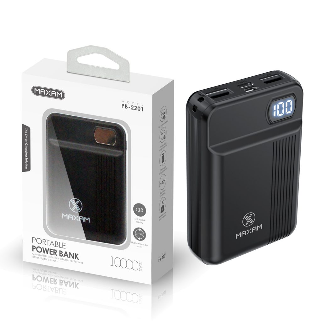 PB2201 Black 2.1A 10000mAh Power bank maxam